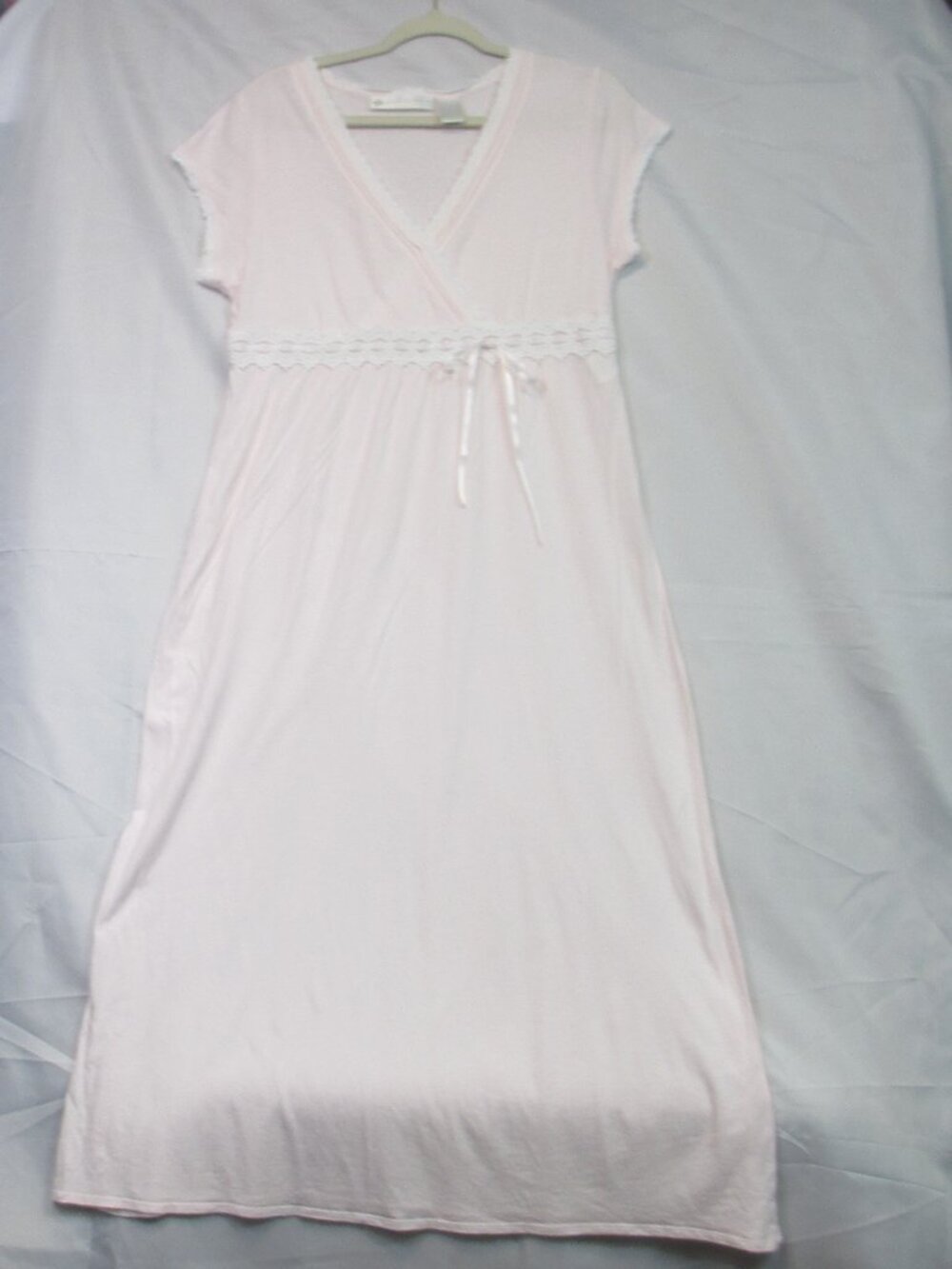 Eileen West Super Soft Cotton Modal Cap Sleeve V-Neck Nightgown Size M Pink